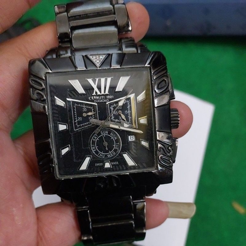 Jam tangan kotak original Cerruti 1881 Chronograph Diamond swiss preloved second bekas