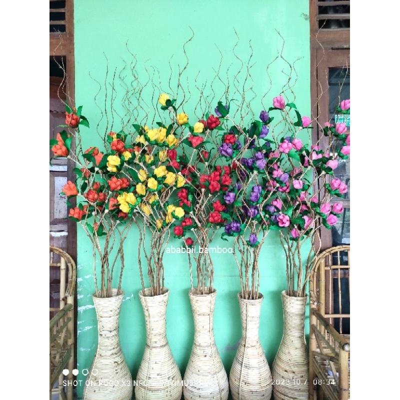 1 bambu ulir BUNGA KLOBOT MINI WARNA DAUNHIJAU