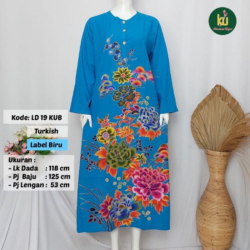 Longdress Daster Panjang Premium Batik Kencana Ungu Original Label Biru | Baju Santai Tidur Wanita D