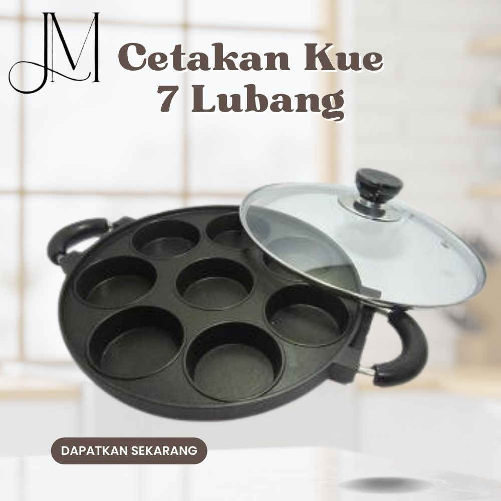 Cetakan Kue 7 Lubang Cekung Anti Lengket Tutup Kaca Donut Martabak Cake Pan