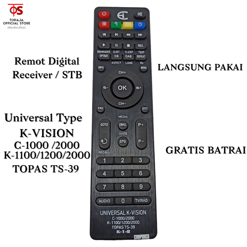 BAOJICEO Remot STB Digital Receiver K-VISION TOPAS Langsung Pakai Tanpa Program Tanpa Program Tanpa 