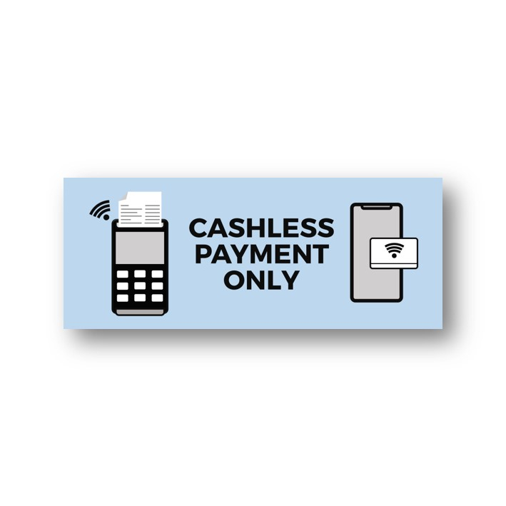 

Stiker Cashless Payment Only | Stiker Kasir | Stiker Cashless Warna Biru Ukuran 22x8cm