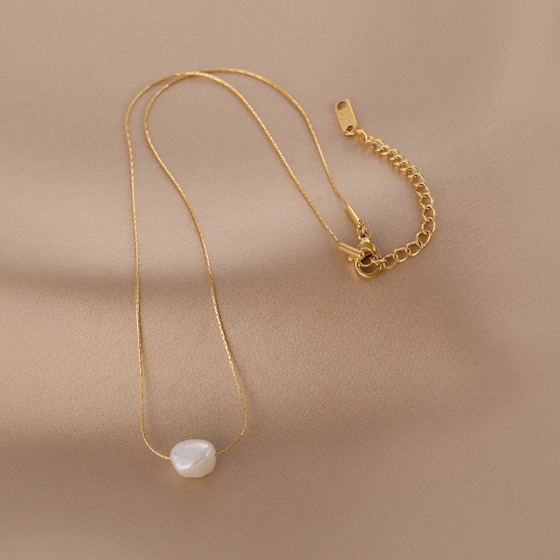 kalung mutiara simple titanium asli