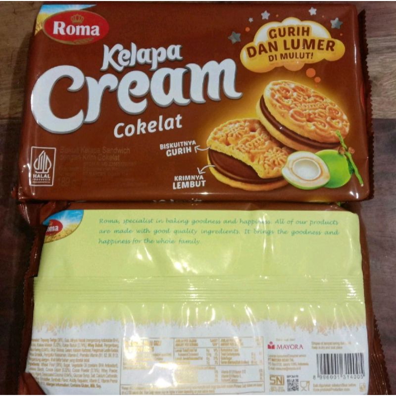 

Roma Kelapa Cream Cokelat 189gr, Roma Kelapa Cream Vanila 189gr