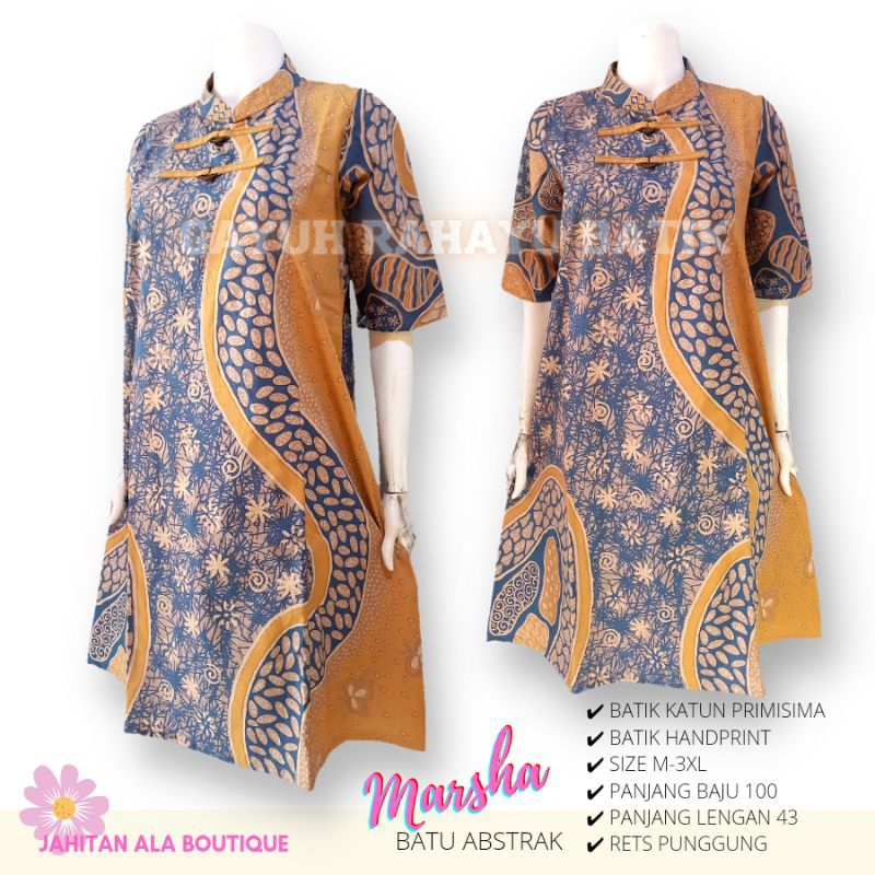 MARSHA BATU ABSTRAK - Dress Batik Cina, Dress Batik Sanghai Wanita, Dress Batik Imlek Jumbo, Tunik B