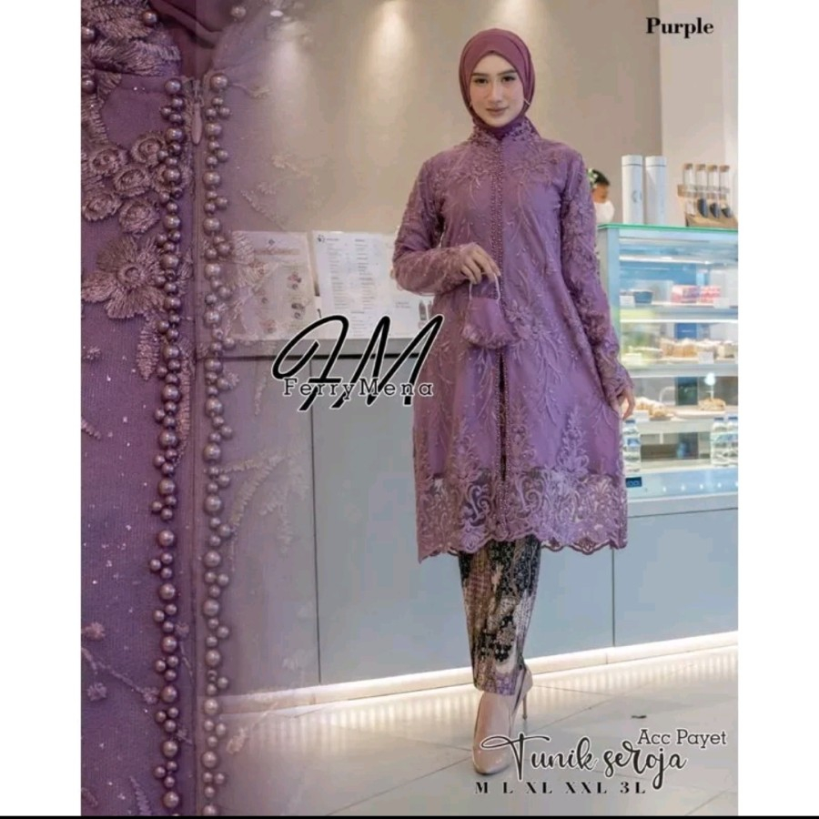 Setelan kebaya tunik / kebaya brukat / tunik brokat / tunik tile / kebaya mode - taro