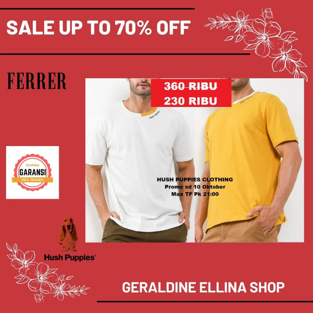 Kaos pria men Hush Puppies SALE 100% original store seri FERRER