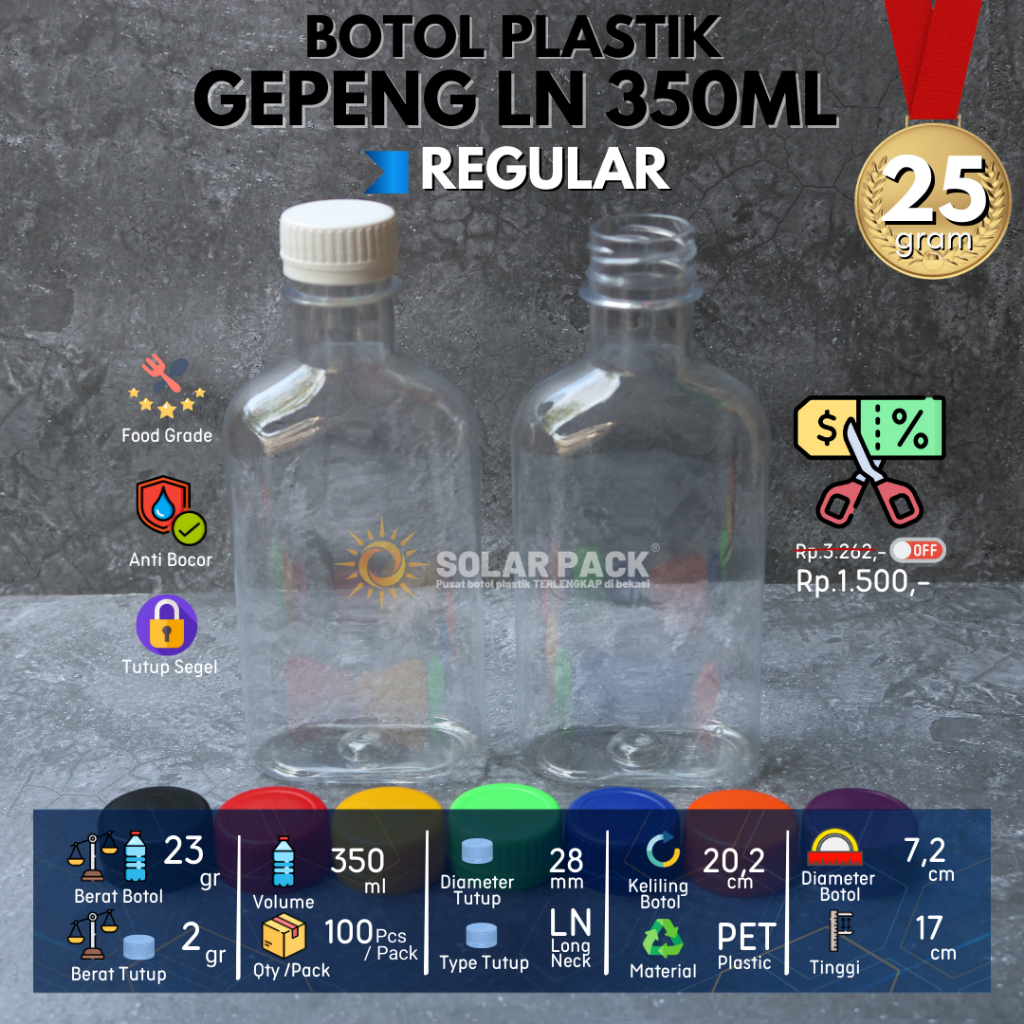 Botol plastik PET 300ml gepeng minuman jus susu kopi tutup LN warna warni - FLASH