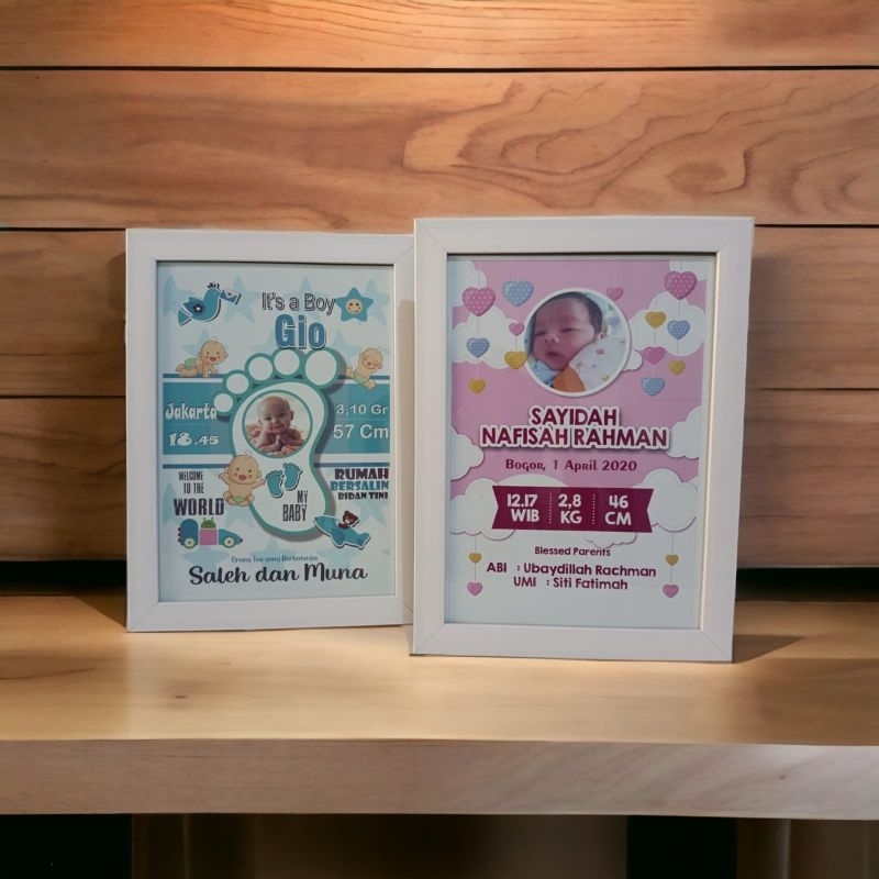 Cetak foto newborn/ Biodata baby newborn/ Biodata bayi dengan bingkai/ biodata bayi dengan bingkai k