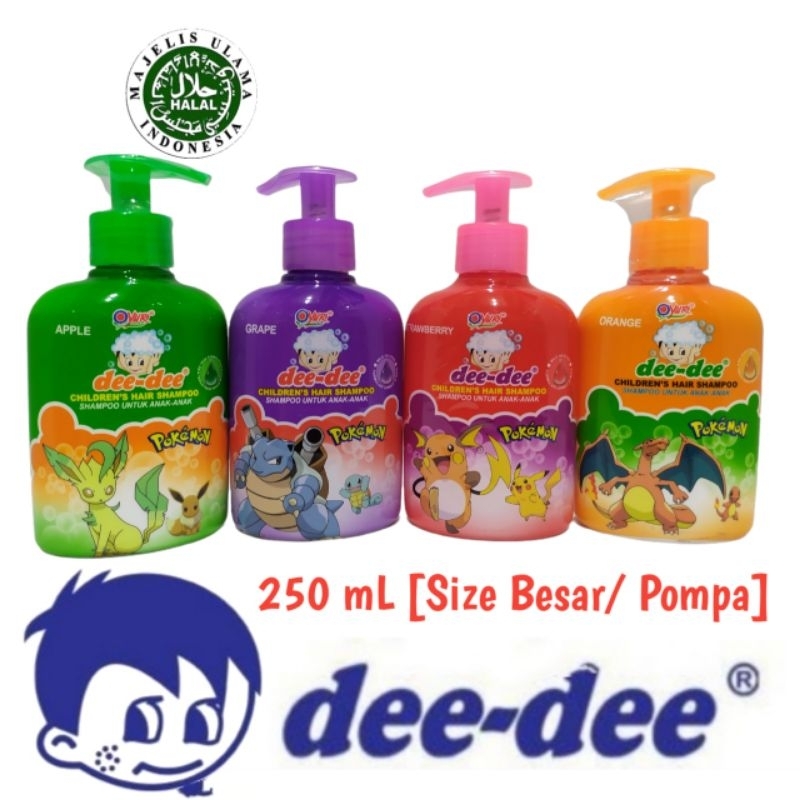 DEEDEE SHAMPO/ DEE DEE SHAMPOO REFILL 250ML/ POMPA/ SHAMPOO ANAK-ANAK STOBERI/ APEL/ ANGGUR/ ORANGE/