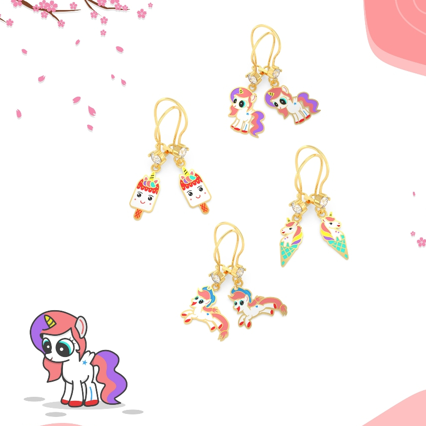 ANTING ANAK LUCU EMAS ASLI 8 KARAT (375) UNICORN SERIES ANTING ANAK BALITA LUCU - ATM 176 177 189 19