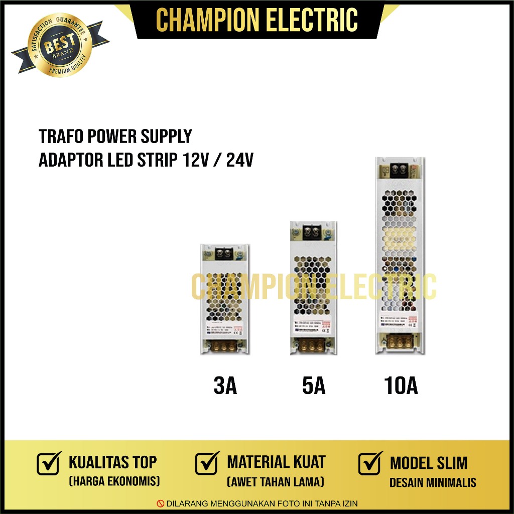 Power Supply 12V atau 24V 3A 5A 10A Adaptor DC 12 Volt atau 24 Volt untuk Lampu LED Strip