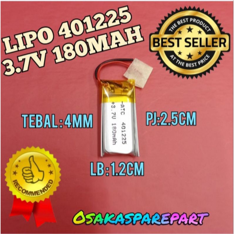 Baterai LiPo Lithium-ion Polymer 3,7V 180mAh 401225