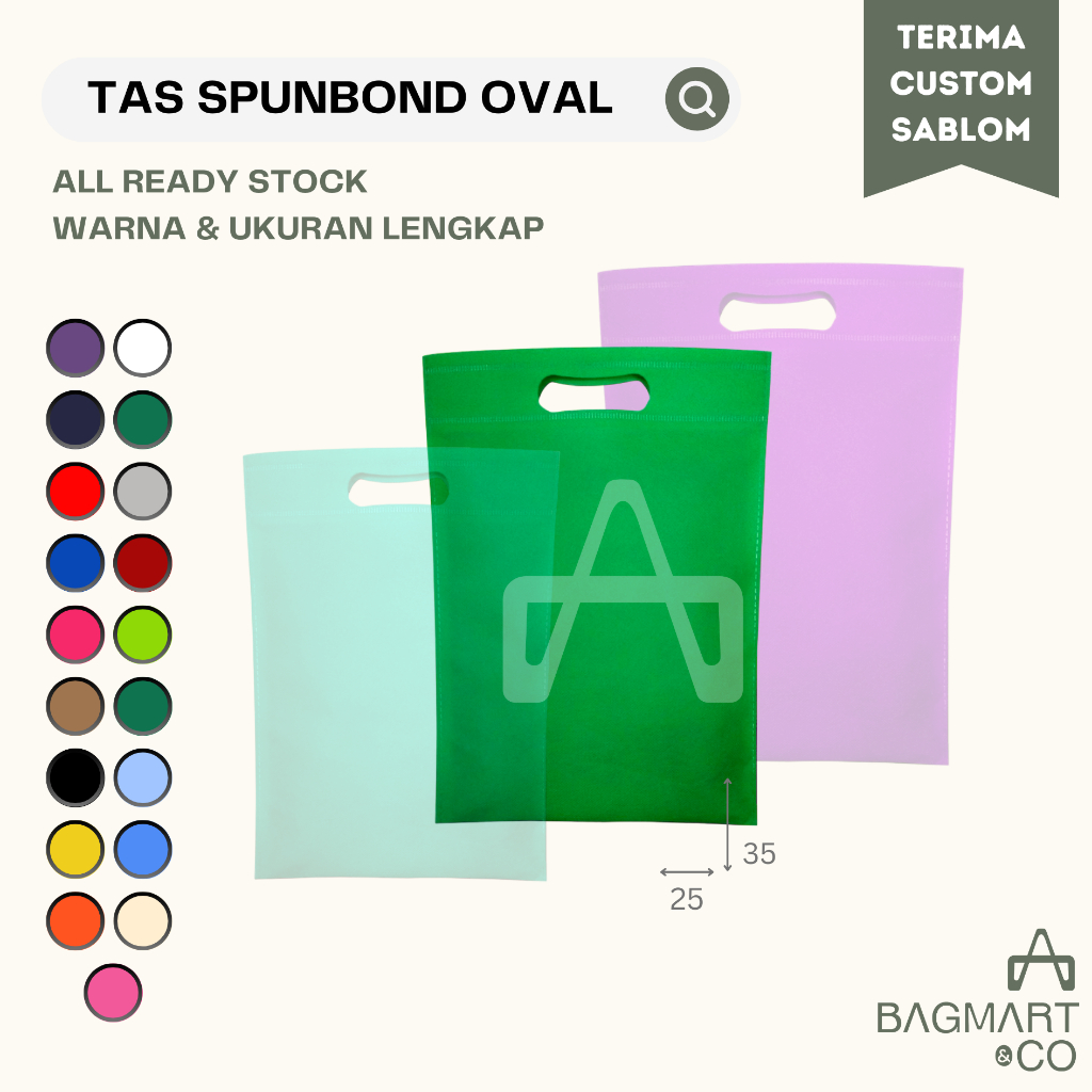 Tas Spunbond Tebal Ukuran 25x35 Polos Oval Bahan Kain Goodie Bag Hajatan Pernikahan Serbaguna