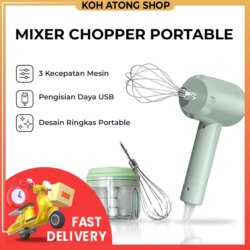 2 in 1 Hand Mixer Dan Chopper Wireless/Mixer Tanpa Kabel