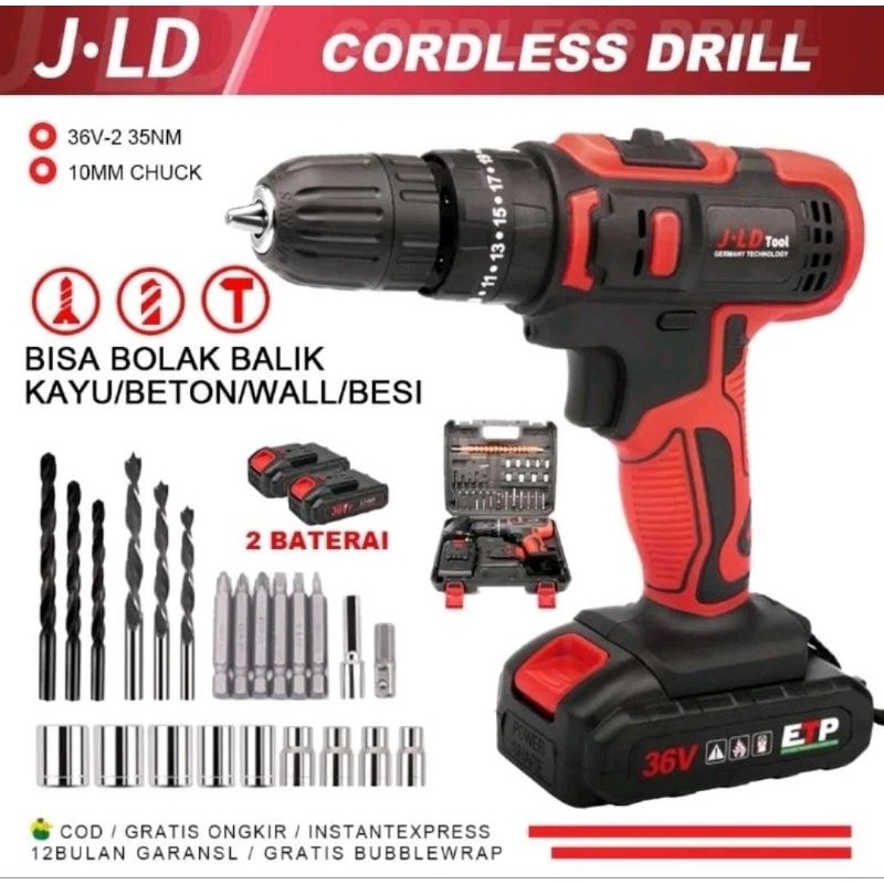 CANGGIH CORDLESS DRILL JLD 36V MESIN BOR BATERAI JLD 36V