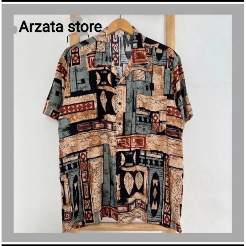 kemeja motif abstrak premium lengan pendek pria wanita