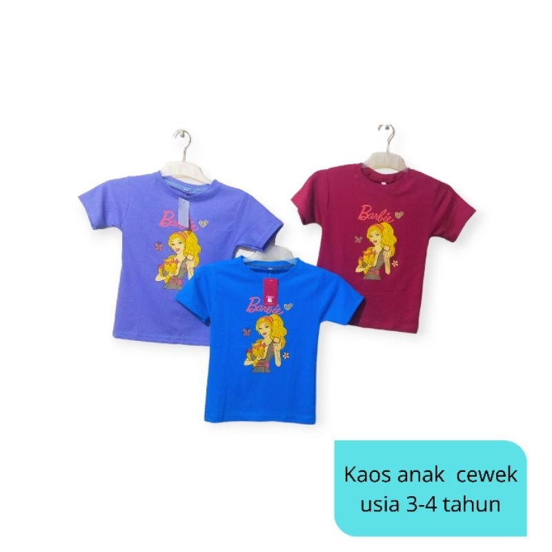 Kaos anak cewek model Barbie usia 3-4 tahun