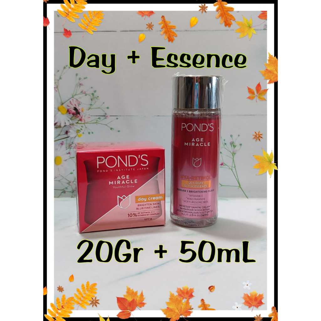 Paket 2pcs Ponds Age Miracle Day Cream 20gr + Hya-Retinol Ultimate Glow Essence 50ml - Pond's Krim S