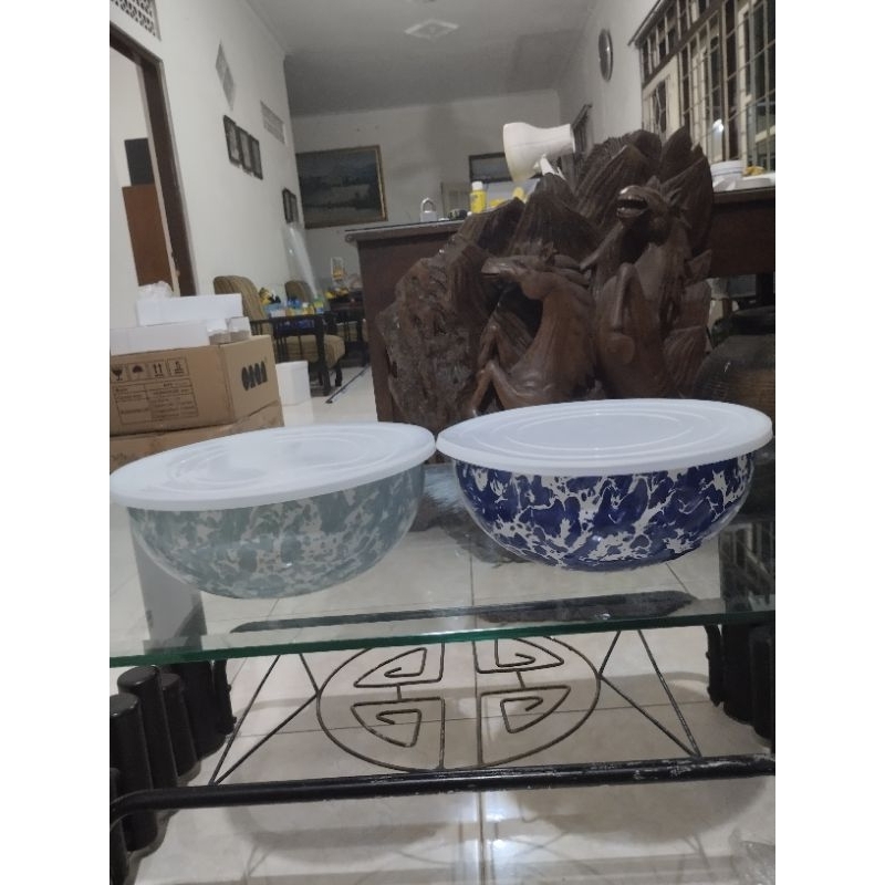 Mangkok jumbo enamel blirik biru 27 cm / bowl enamel blirik jumbo