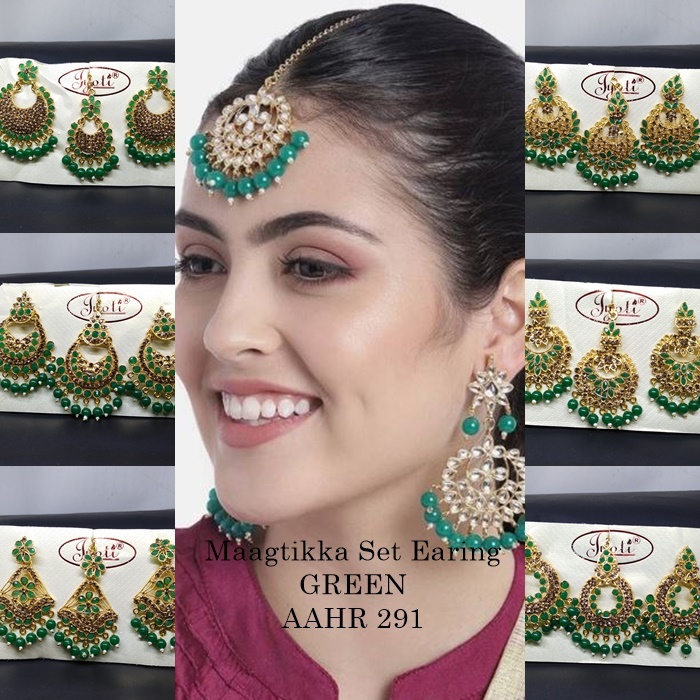 Hiasan Dahi Set Anting India Hijau / Maagtika / maang tikka / Tikka set India