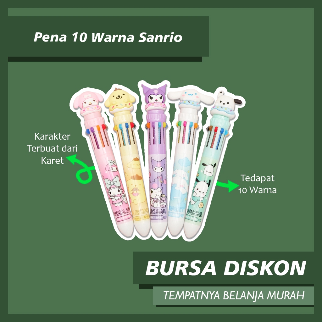 

Pena 10 Warna Sanrio Pulpen Gelpen Pen Bolpen Karakter Tinta Warna Warni My melody Cinnamoroll Pom Purin Kuromi
