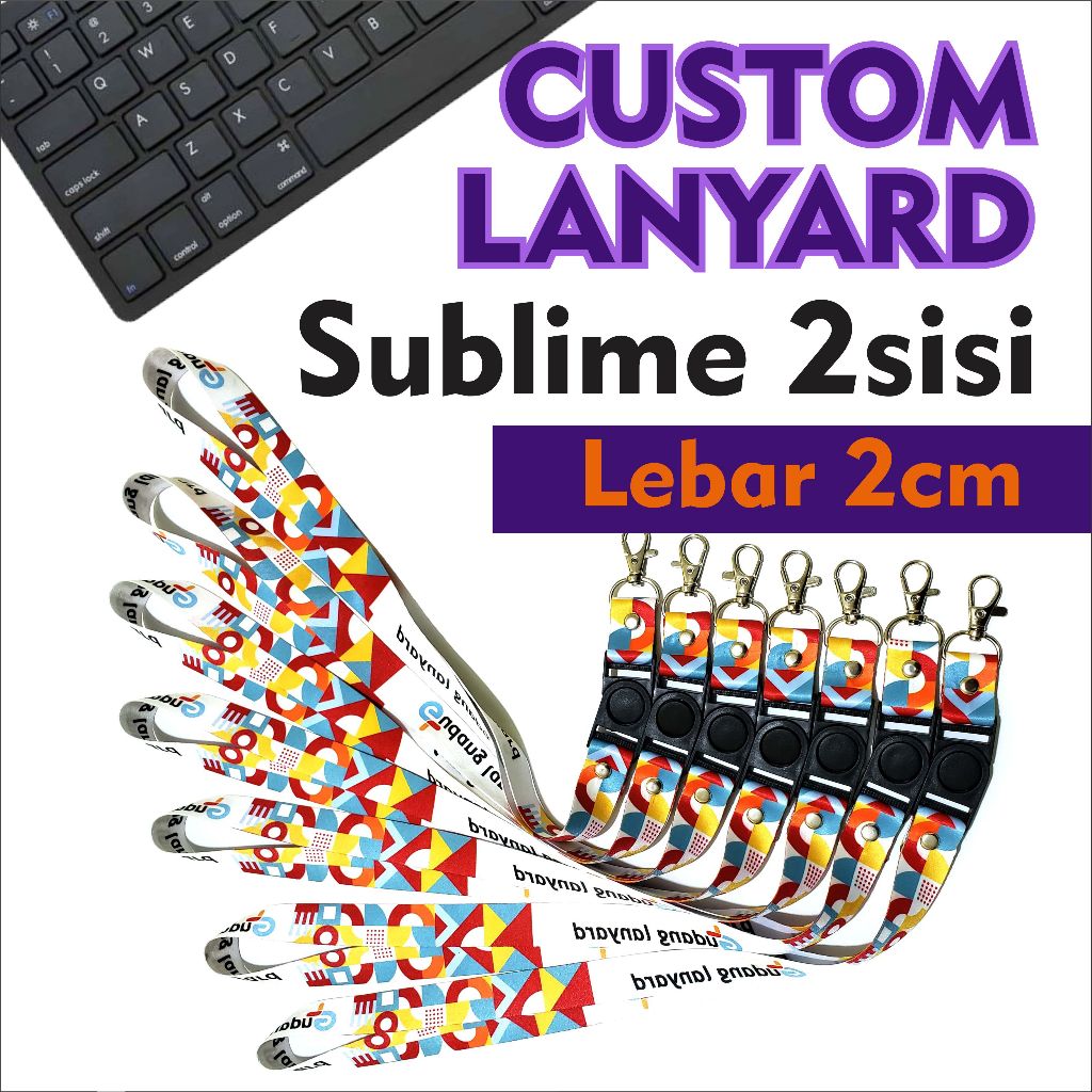 

LANYARD CUSTOM 2cm cetak print sublimasi / tali idcard 2 cm printing Kalung IDCARD