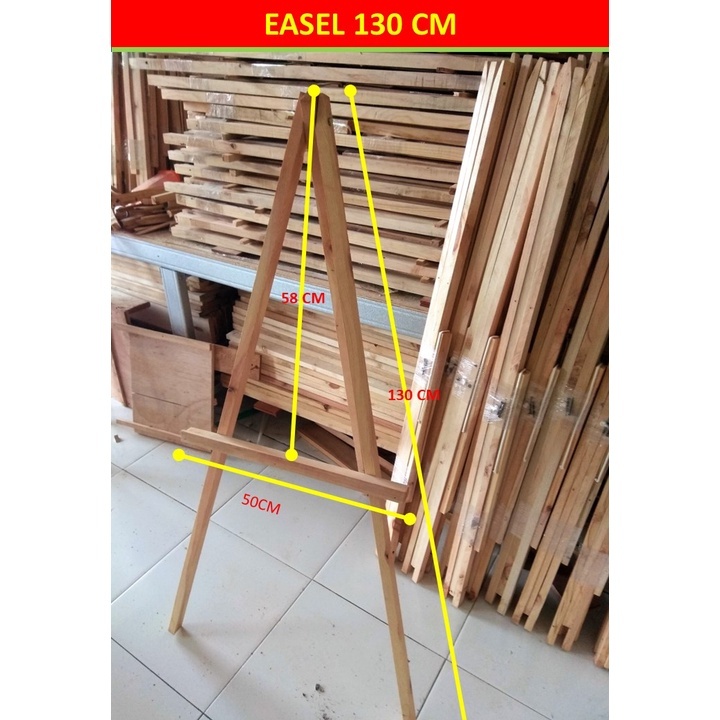 

EASEL 130 CM, WOODEN, STAND, TRIPOD, KAYU : STANDING FOTO, KANVAS, LUKISAN, WHITEBOARD, CHALKBOARD, WEDDING, CONGRATULATION, PAPAN MENU CAFÉ RESTORAN. ..