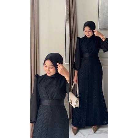 DistroNKRI - Dress Gamis Keisya RTU Satin Velvet Payet Baju Mewah Lapis Brukat Organza - Baju Pesta 