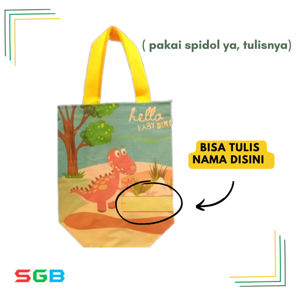

iDk90 1 Lusin ( isi 12 pcs ) Tas Spunbond Laminasi box Hello DINO & Karakter lainnya 25x25x15 - tas
