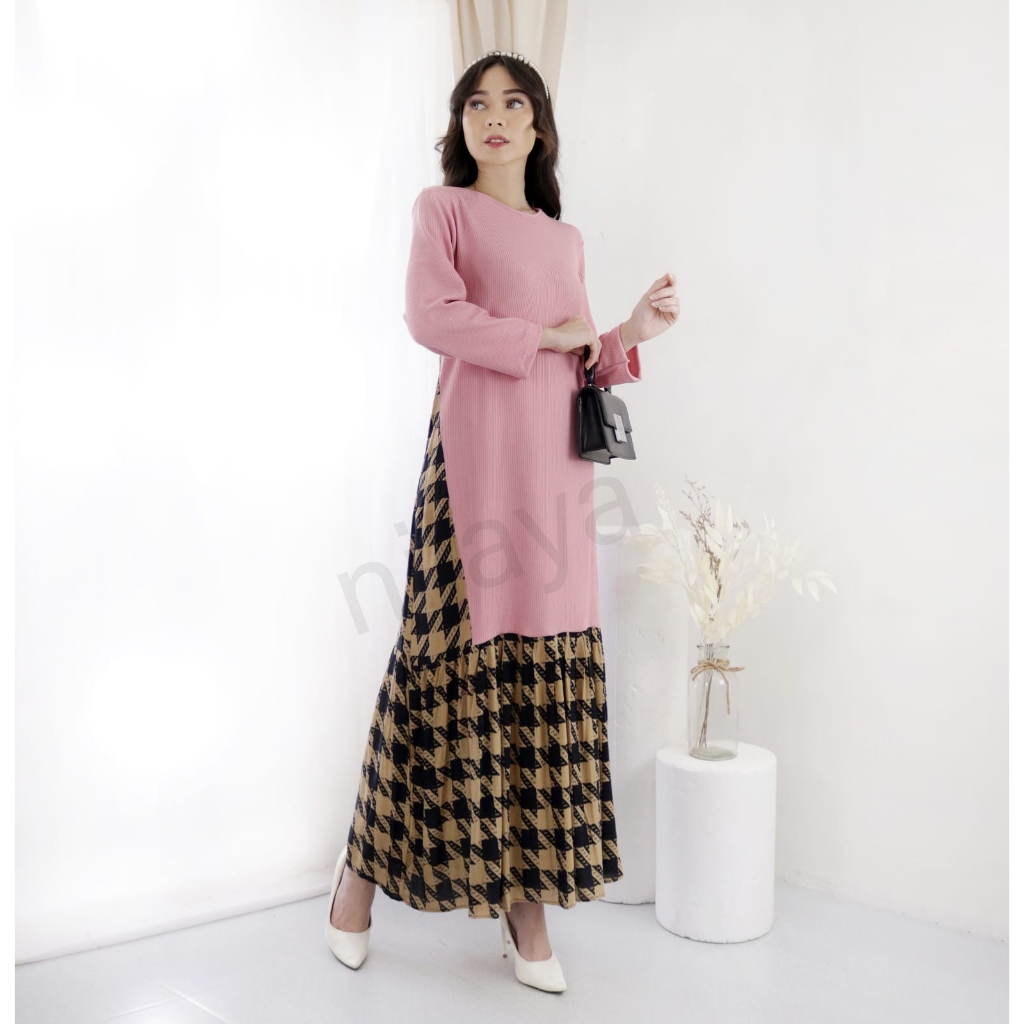 ELASTRA - MIDI KNIT IMPORT KOMBI PREMIUM / LADY DRESS KNIT kombinasi KATUN KOTAK ABSTRAK