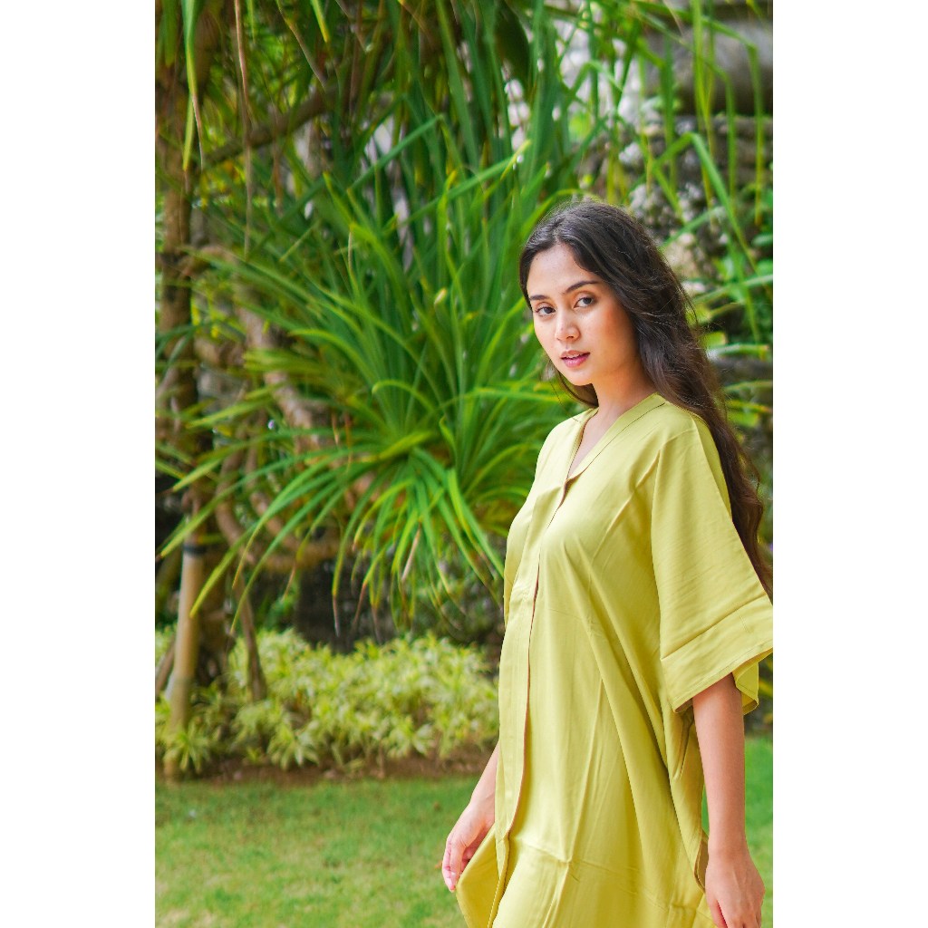Kirana Olive Basic Kaftan - Dress Rayon Premium Wanita Casual