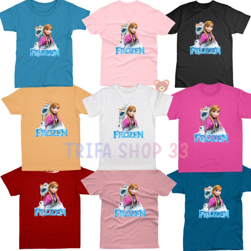 kaos anak perempuan motif kartun bergambar FROZEN umur 2-10 tahun unisex katun/kaos sablon/kaos mura