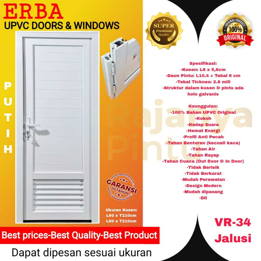 Pintu Kamar Mandi-UPVC ERBA.Super Premium -VR-34-Jalusi-Putih
