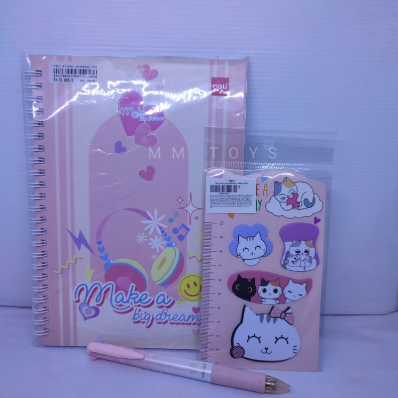 

BUNDLE SPECIAL DELI SPIRAL NOTEBOOK, STICKY NOTES, PEN GEL 4 COLORS