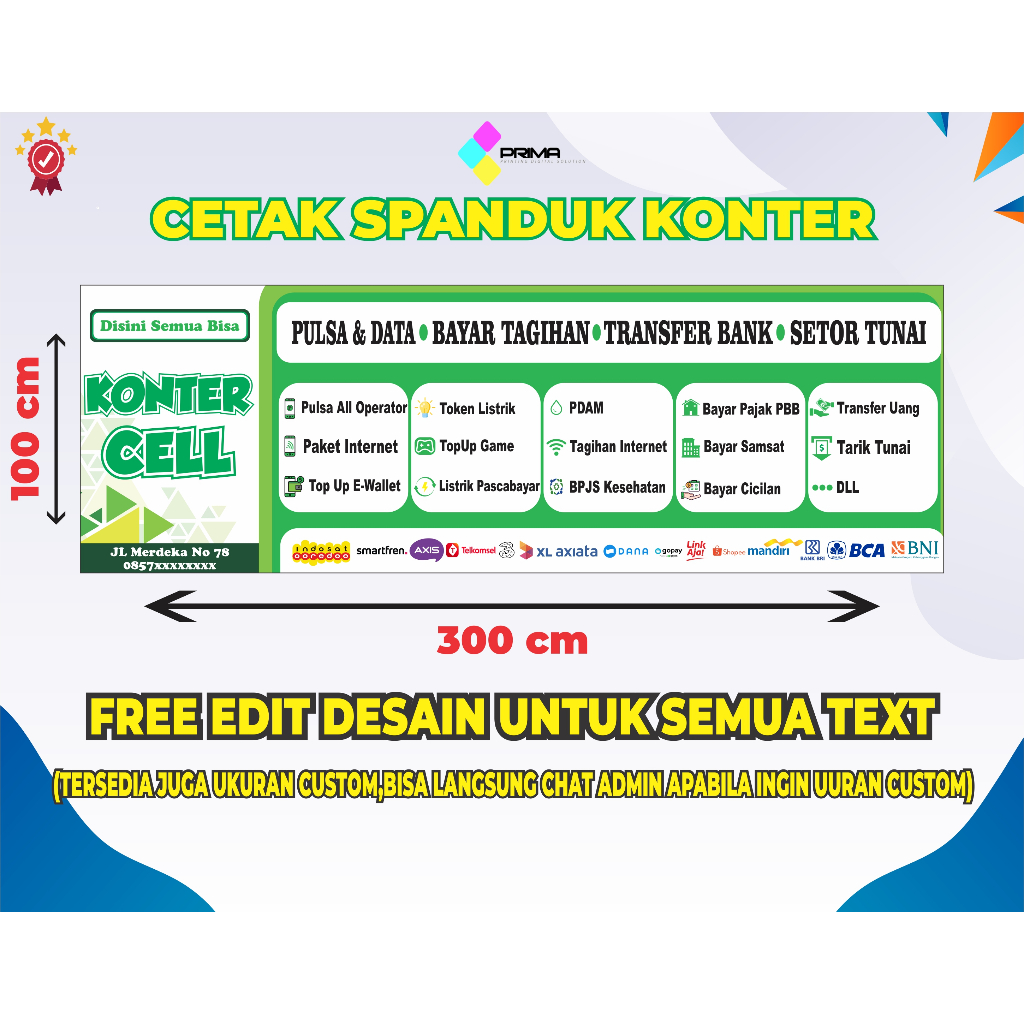 BANNER SPANDUK KONTER PULSA CUSTOM/SPANDUK HIASAN KONTER