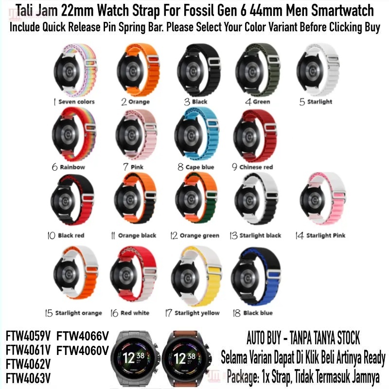 CAL Tali Jam 22mm For Fossil Gen 6 44mm Men Smartwatch - Strap Nilon Alpine Pria Wanita