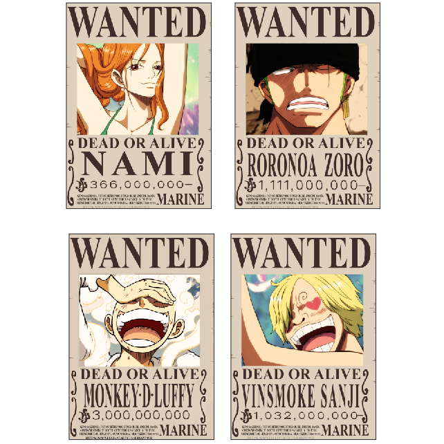 poster one piece bounty ukuran A5 4 pcs