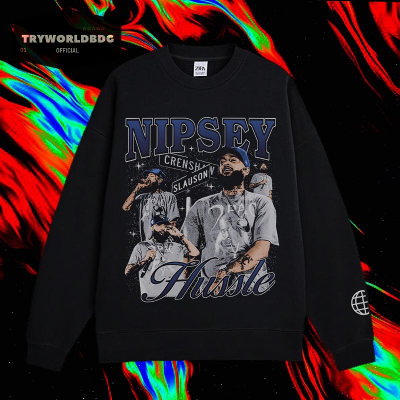 TRYWORLDBDG OFFICIAL "NIPSEY HUSSLE" CREWNECK | SWEATER | HOODIE | CREWNECK HITAM | CREWNECK NIPSEY 