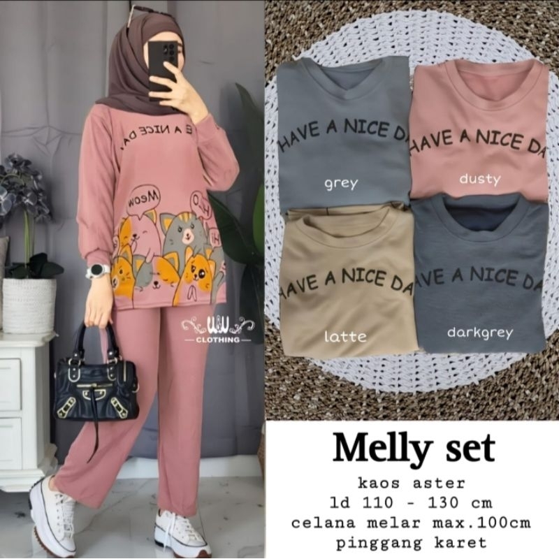 Baju Setelan Wanita One Set Melly Set Kaos Aster Super Jumbo
