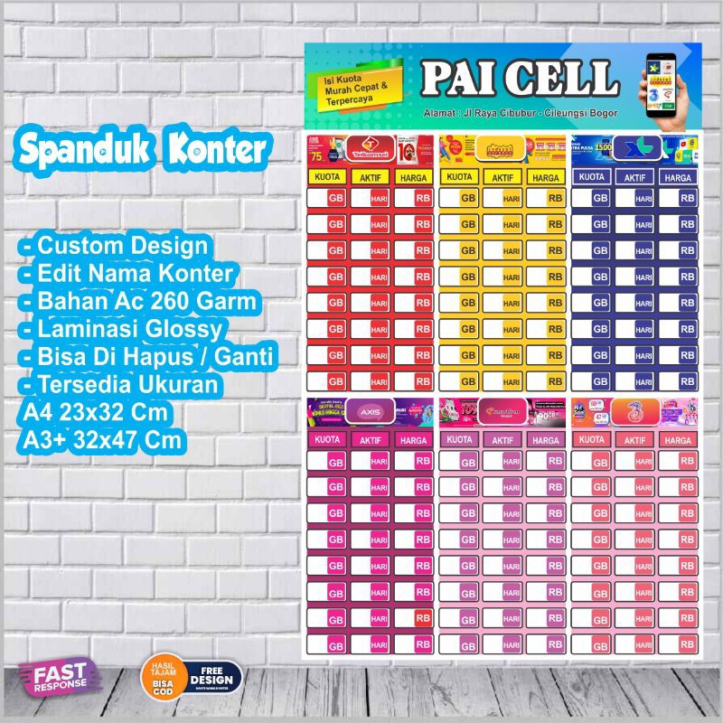 Poster konter Harga kuota custom dessain