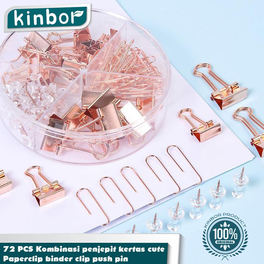 

72 PCS Kombinasi penjepit kertas cute/ Paperclip binder clip push pin ( KINBOR )