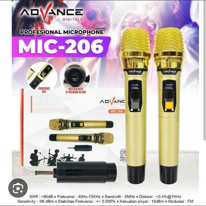 medan elektronik mic wireless advance mic batery recharge microphone 206