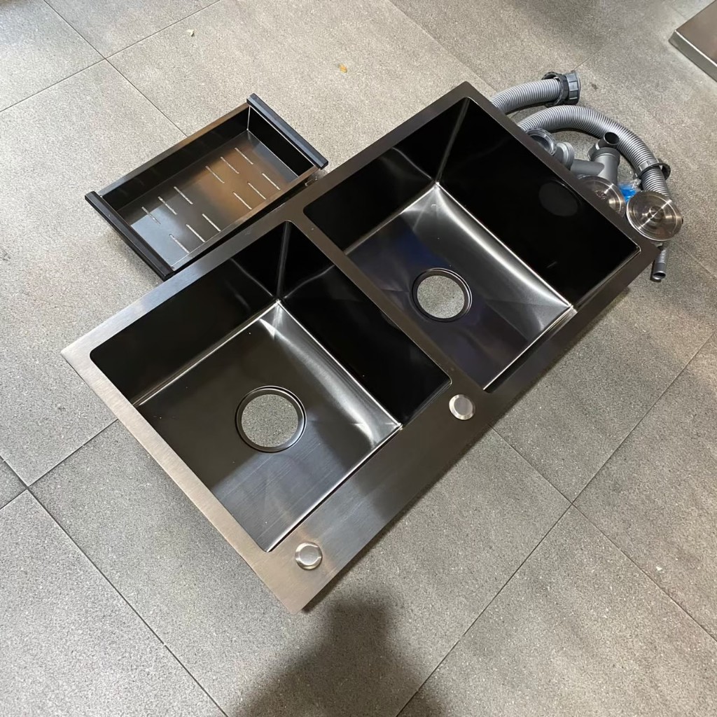 Bak cuci piring stainless 304 Hitam 2lubang 80x45 Tebal 3mm -kitchen sink 2 lobang black stenles sus