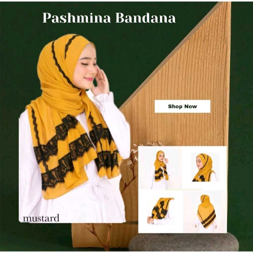 Aliyah Fesyen - Pashmina Bandana Bahan Ceruty Premium Kombinasi Renda Halus - Hijab - Syal - Scarf -