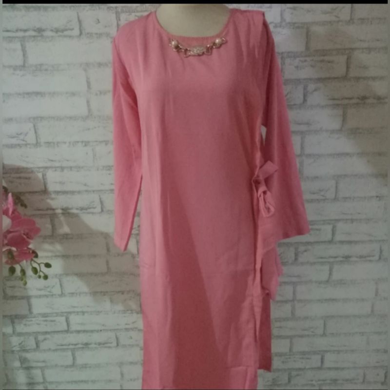 blouse tunik pink polos big size/Tunik polos pink/baju muslim tunik