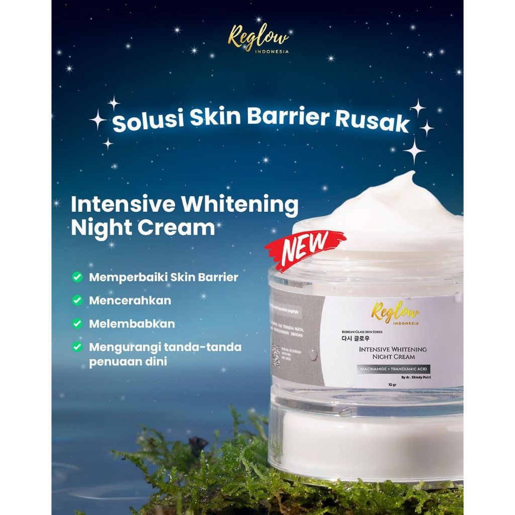 Reglow Intensive Whitening Night Cream Original Mencerahkan Wajah Hilangkan Flek Noda Hitam