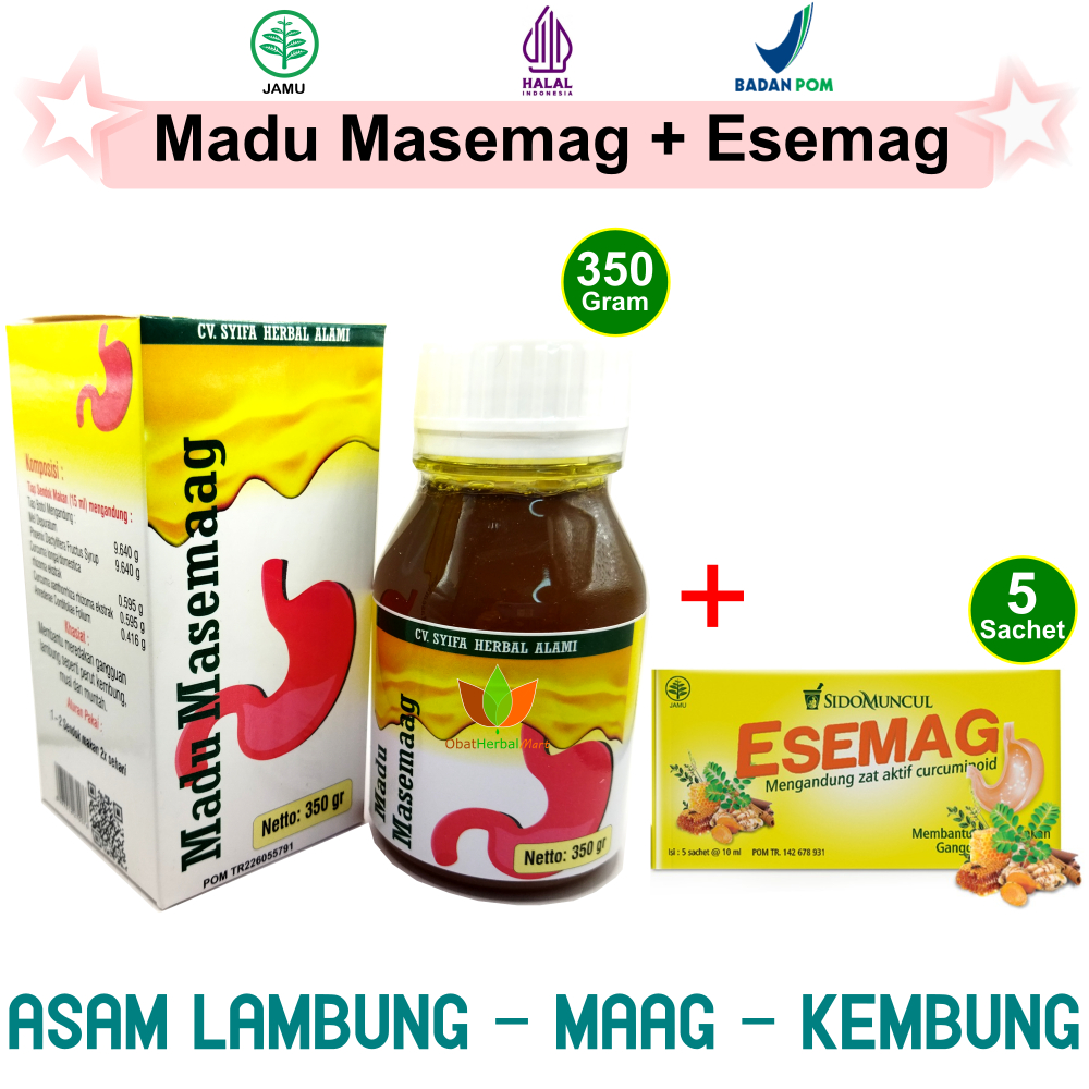PAKET HEMAT OBAT HERBAL ASAM LAMBUNG & SAKIT MAAG MAG GERD : ESEMAG CAIR SIDOMUNCUL & MADU MASEMAG