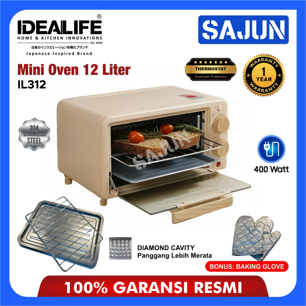 IDEALIFE Mini Oven 12 Liter IL312 Oven Listrik Serbaguna
