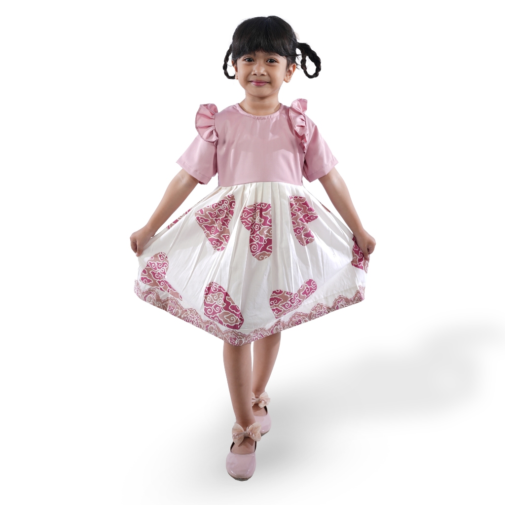 BATIK TRUSMI Dress Batik Anak Motif Mega Mendung Love Pink